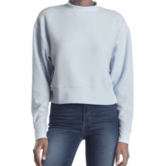 NEW Abound Blue Skyway Long Sleeve Cropped Mock Neck Top Pullover Fleecy size XS - Picture 1 of 4